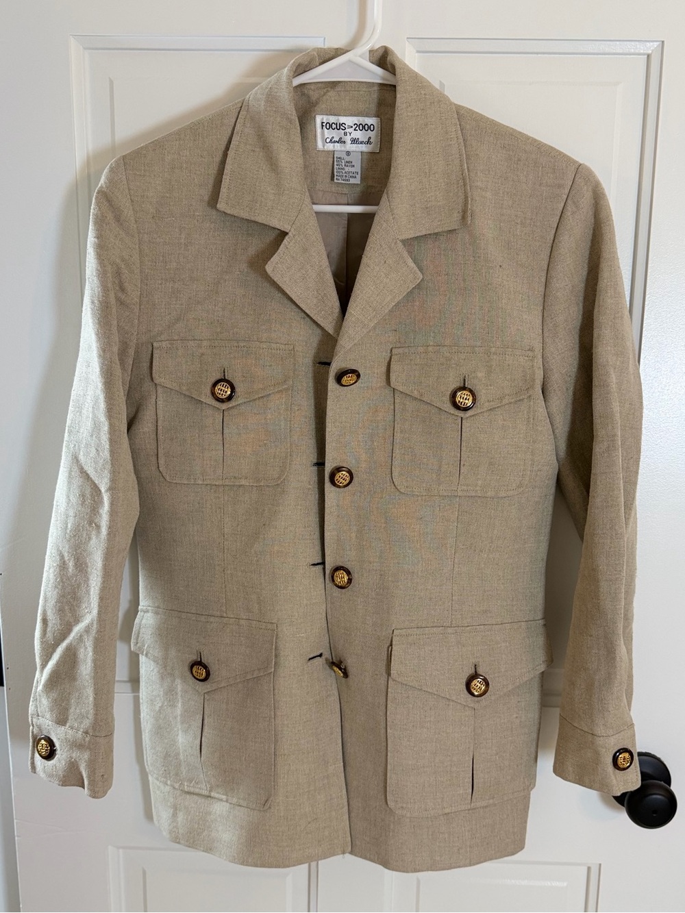 Vintage Y2K Focus 2000 Charles Gluech Linen Safari Blazer Size 8